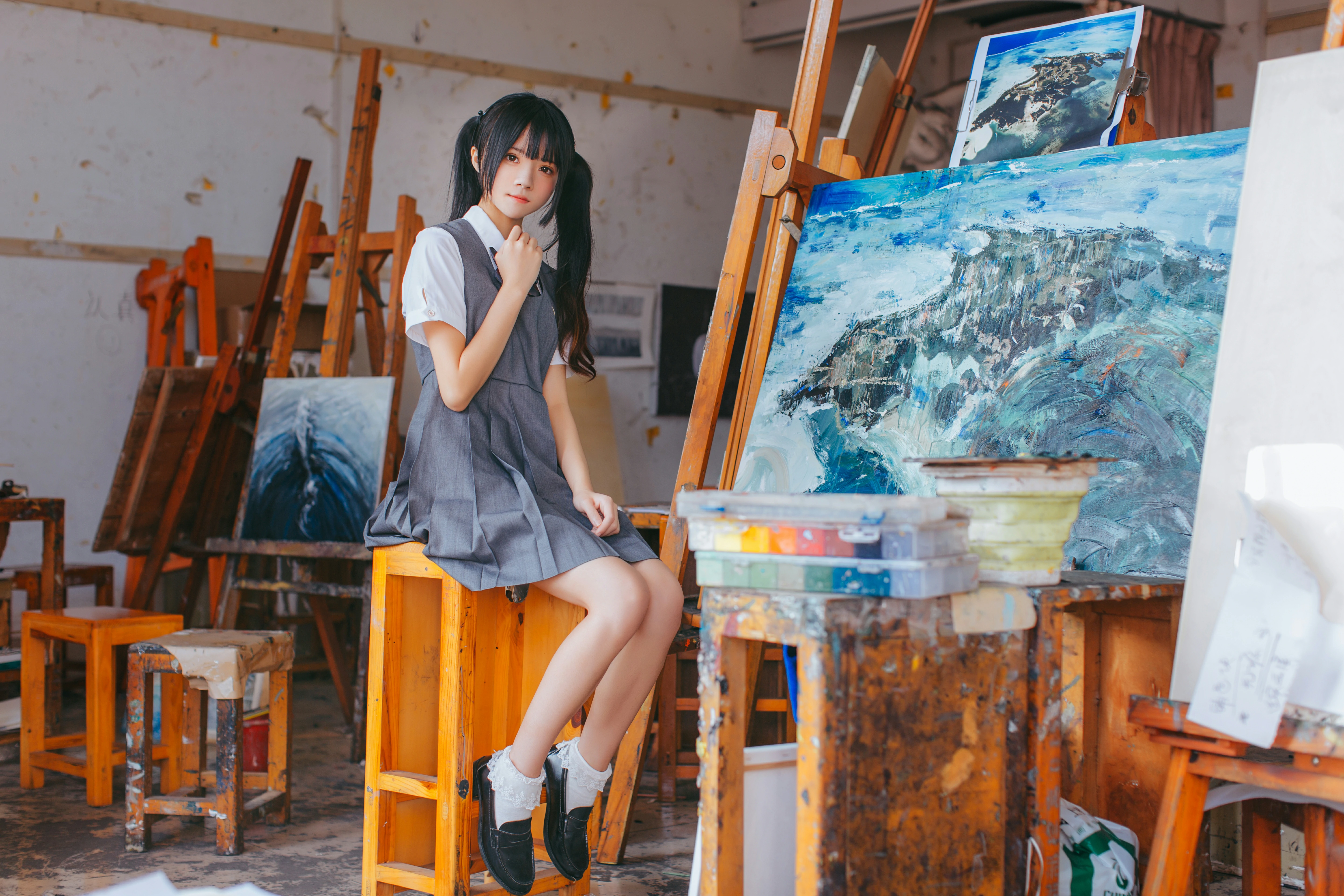 清纯少女小萝莉 桜桃喵 灰色连身JK制服裙私房写真